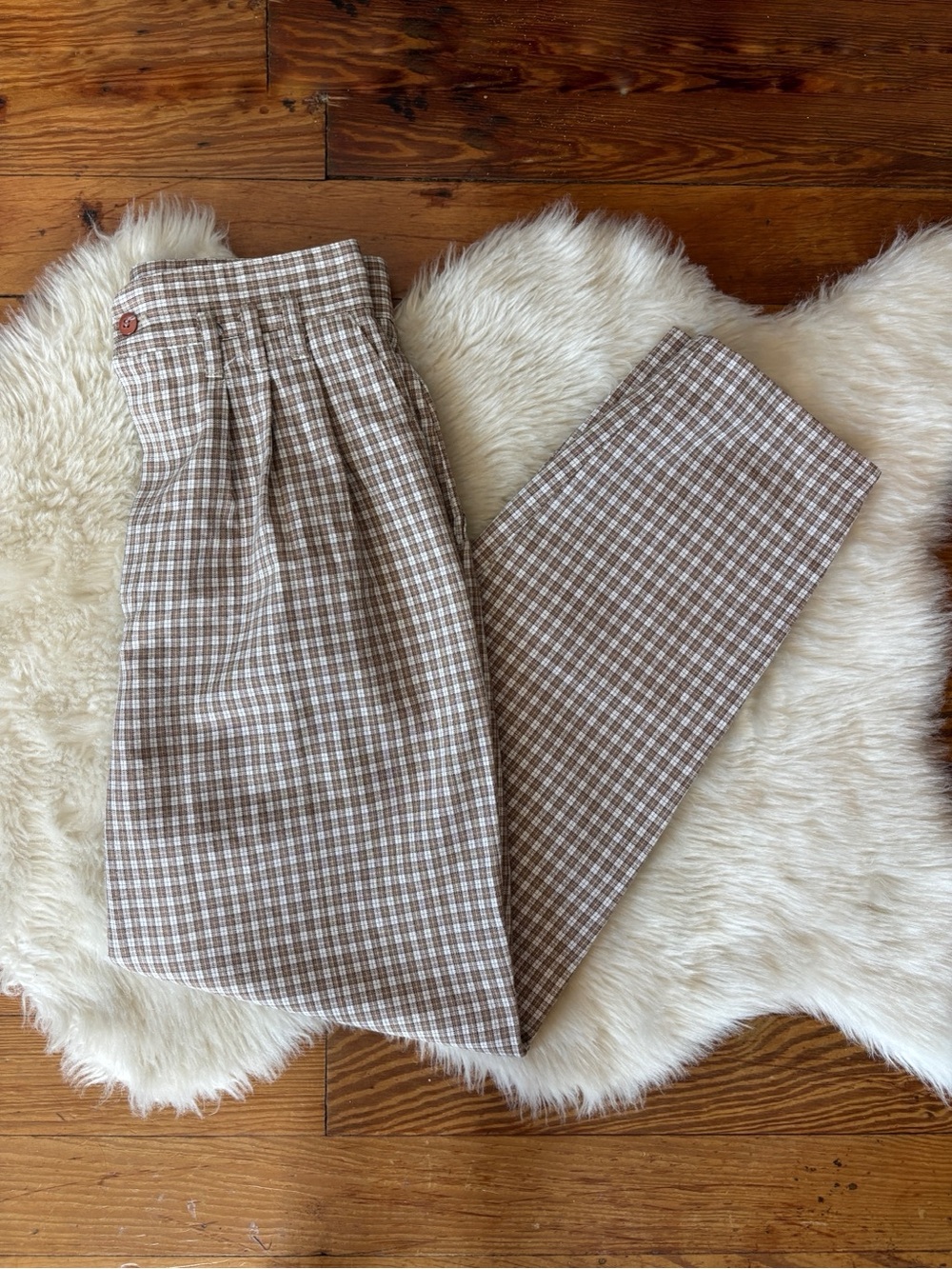 Vintage 80s 90s Tan Plaid High Rise Trousers